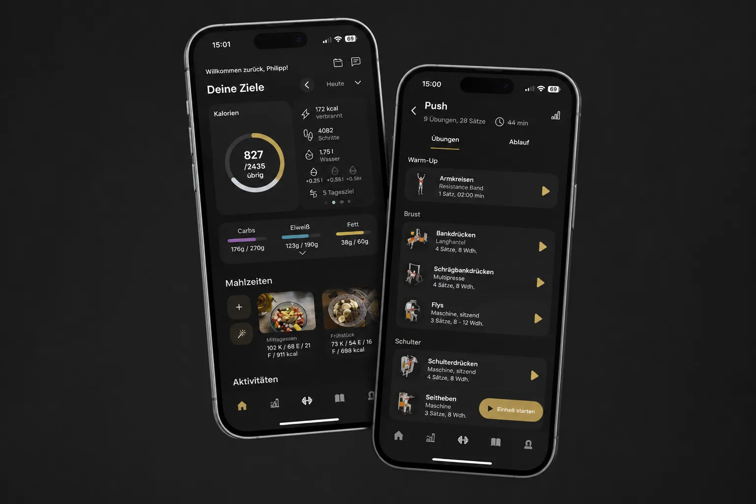 GoStrong App: Kalorien- und Trainingstracking auf zwei Smartphones